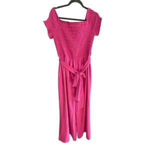 Flying Tomato Jumpsuit Womens 2X Pink Smocked Wide Leg Square Neck Boho Preppy